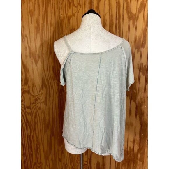 We The Free People Blouse Pullover Top Cold Shoulder Short Sleeve Knit Gray XS - Picture 2 of 7